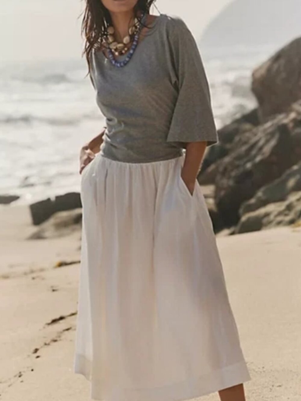 Free People Free Est Sunlit Chic Midi Dress Wide Sleeve Gray S